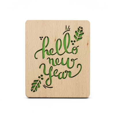 Thiệp gỗ Hello new year cắt CNC