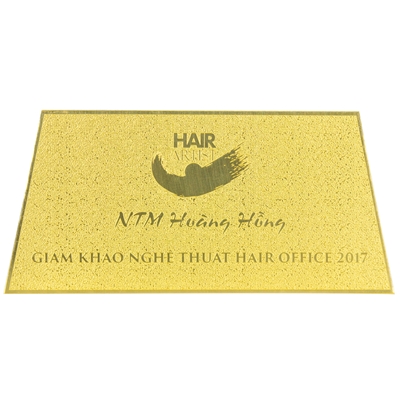Tem đồng gắn đế cúp pha lê – kim loại cuộc thi Hair Office 2017