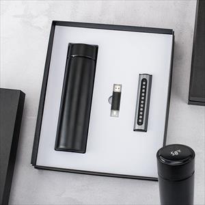 Bộ giftset 3 sản phẩm Quà Tặng Doanh Nhân Bình giữ nhiệt với ổ đĩa flash USB và đồng hồ đỗ xe